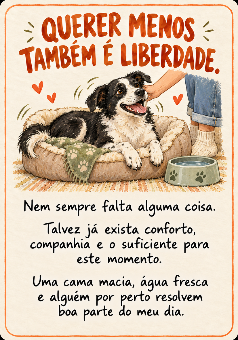 Carta do conjunto Cãoselhos do meu Dog: Querer menos também é liberdade